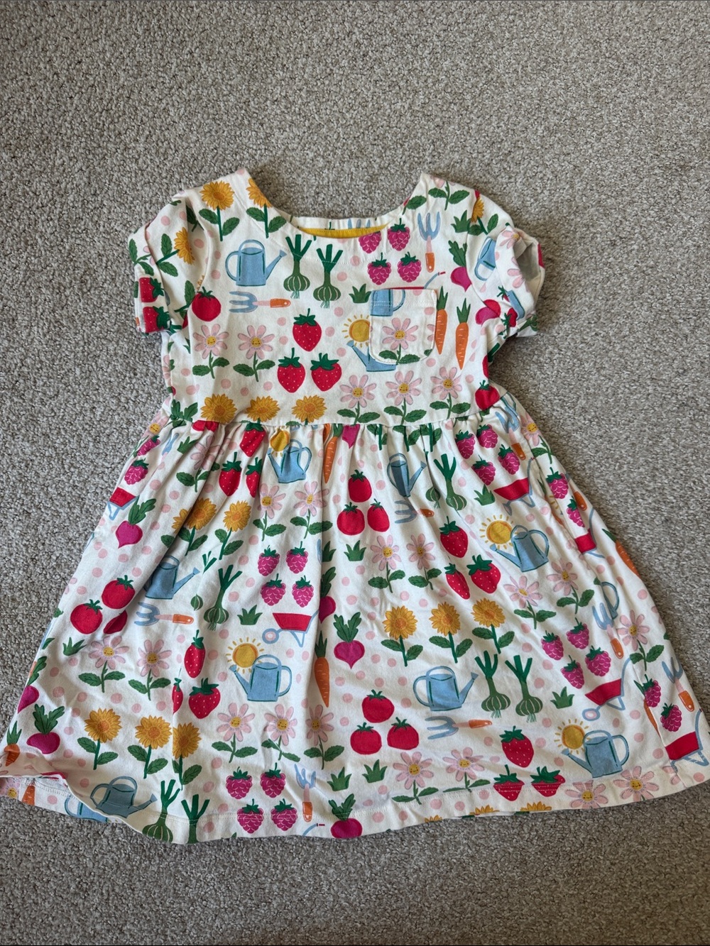 Mini Boden - Girls' Garden Print Cotton Dress - White with Multicolor